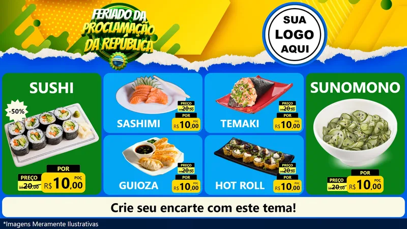 Modelo de TV para TV Horizontal com o tema Feriado da Proclamação da República para Comida japonesa