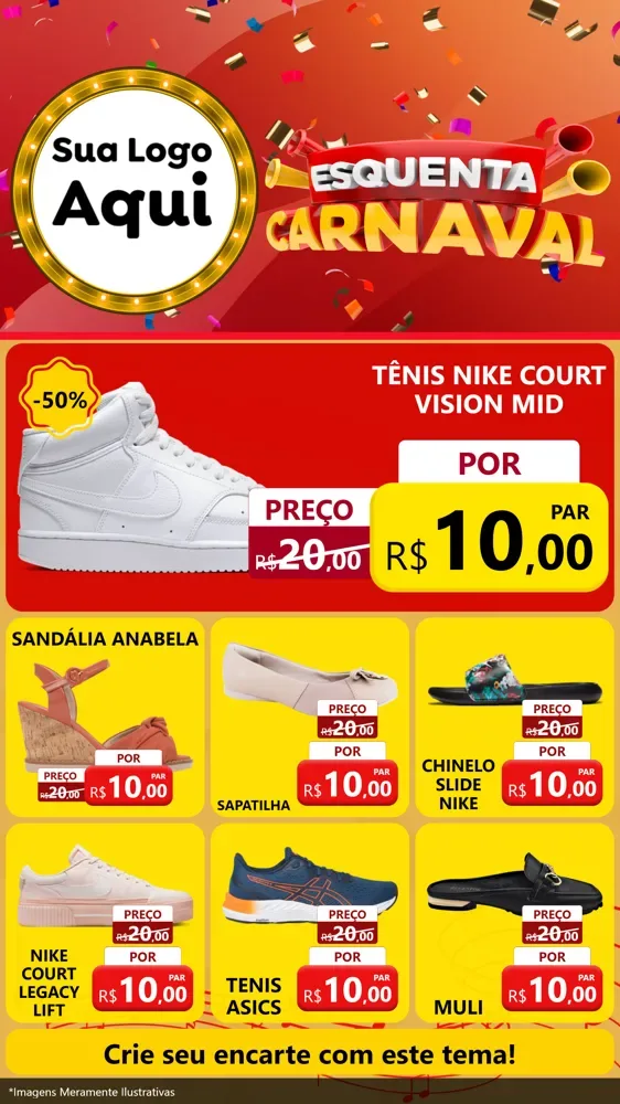 Modelo de Rede Social para Stories com o tema Esquenta Carnaval para Calçados