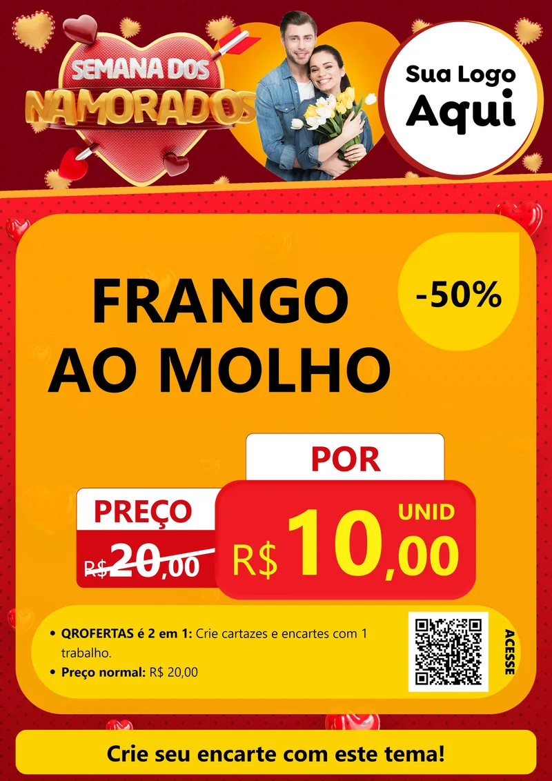 Modelo de Cartaz para Cartaz A4 Vertical com o tema Semana dos Namorados para Restaurante