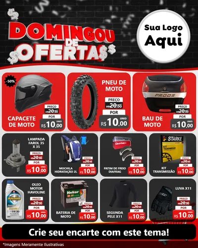 Modelo de Rede Social para Feed Instagram com o tema Domingou de Ofertas para Moto peças