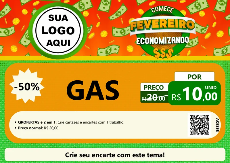 Modelo de Cartaz para Cartaz A4 Horizontal com o tema Comece Fevereiro Economizando para Água e gás