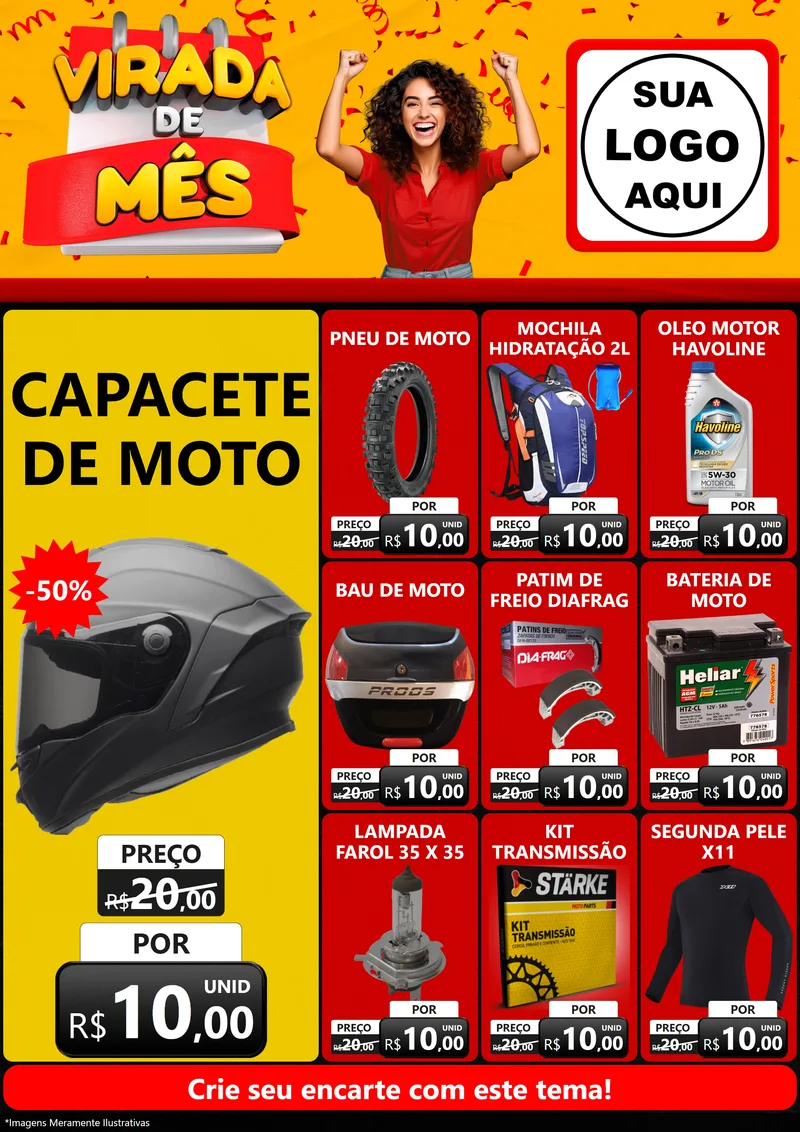 Modelo de Encarte para Encarte A4 Vertical com o tema Virada de Mês para Moto peças