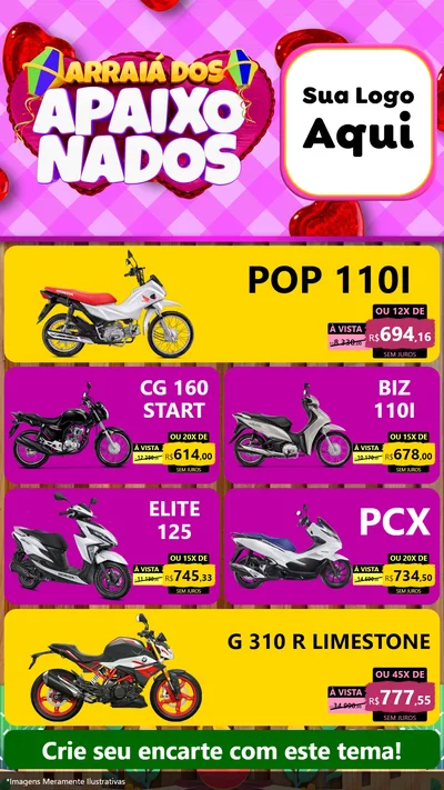 Modelo de TV para TV Vertical com o tema Arraiá dos Apaixonados para Concessionaria de Motos