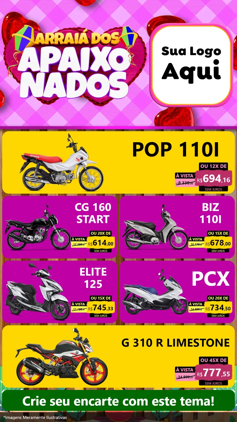 Modelo de TV para TV Vertical com o tema Arraiá dos Apaixonados para Concessionaria de Motos
