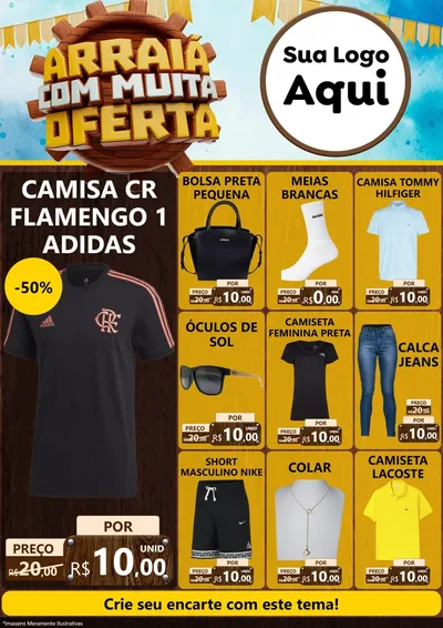 Modelo de Encarte para Encarte A4 Vertical com o tema Ofertas de São João - Junina para Roupas e acessórios