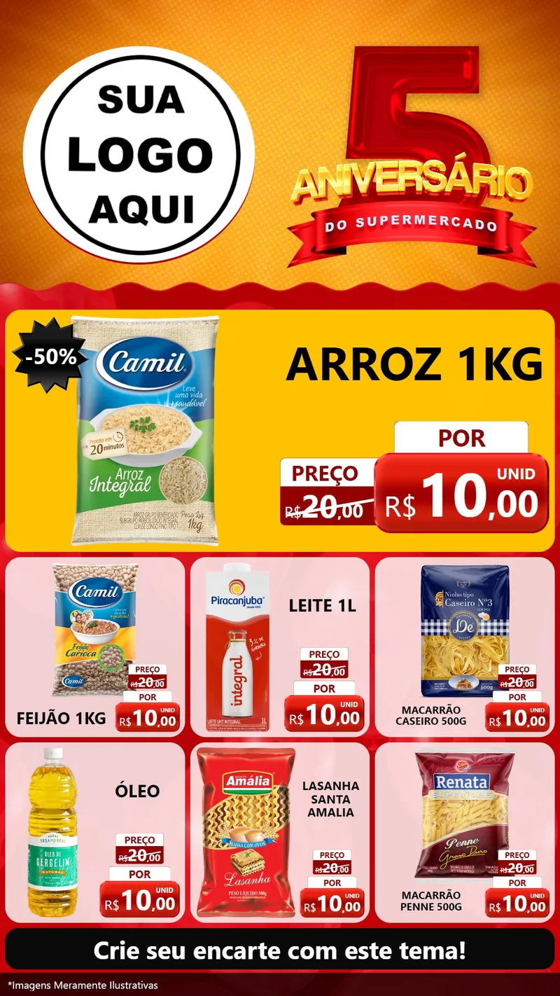 Modelo de Rede Social para Stories com o tema Aniversário do Supermercado - 5 Anos para Supermercado