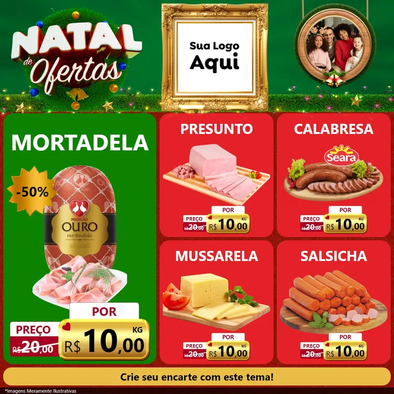 Modelo de Rede Social para Feed Facebook com o tema Natal de Ofertas para Frios e Laticínios