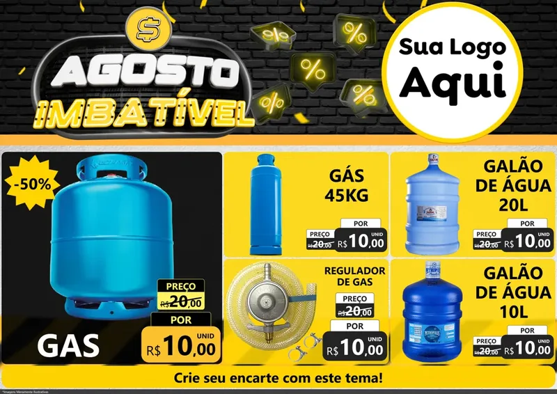 Modelo de Encarte para Encarte A4 Horizontal com o tema Agosto Imbatível para Água e gás