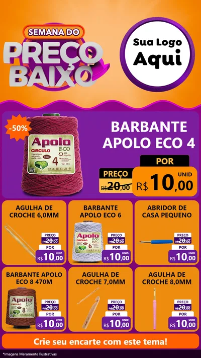 Modelo de Rede Social para Stories com o tema Semana do Preço Baixo para Armarinho e Aviamentos