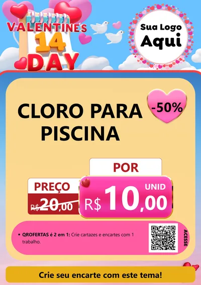Modelo de Cartaz para Cartaz A4 Vertical com o tema Valentine's Day para Produtos para Piscina