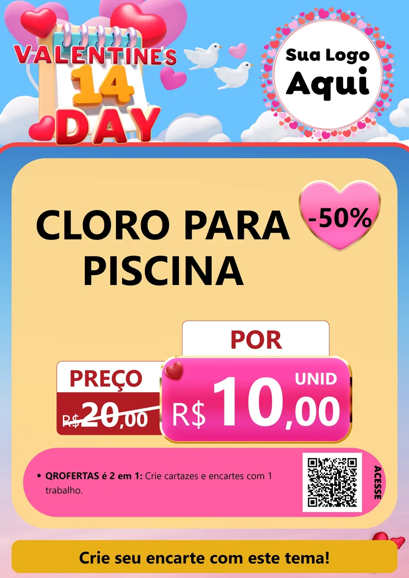 Modelo de Cartaz para Cartaz A4 Vertical com o tema Valentine's Day para Produtos para Piscina