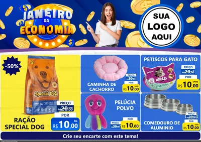 Modelo de Encarte para Encarte A4 Horizontal com o tema Janeiro da Economia para Pet Shop