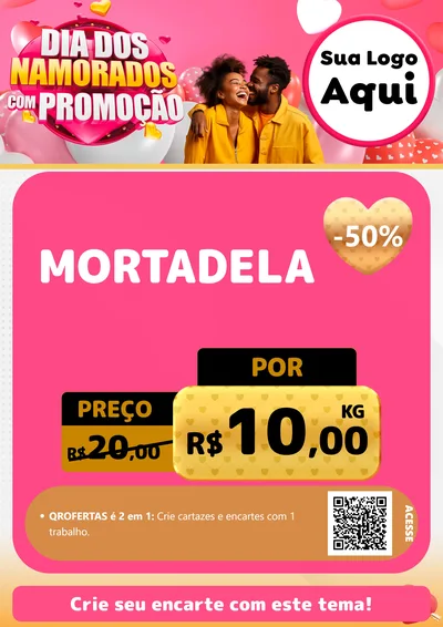 Modelo de Cartaz para Cartaz A4 Vertical com o tema Dia dos Namorados com Promoção para Frios e Laticínios