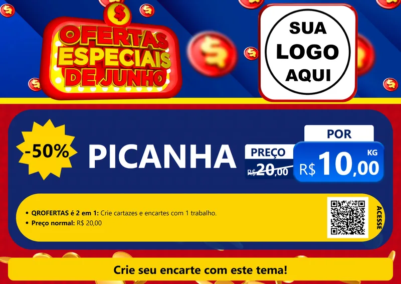 Modelo de Cartaz para Cartaz A4 Horizontal com o tema Ofertas Especiais de Junho para Açougue