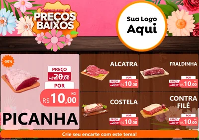Modelo de Encarte para Encarte A4 Horizontal com o tema Primavera de Preços Baixos para Açougue