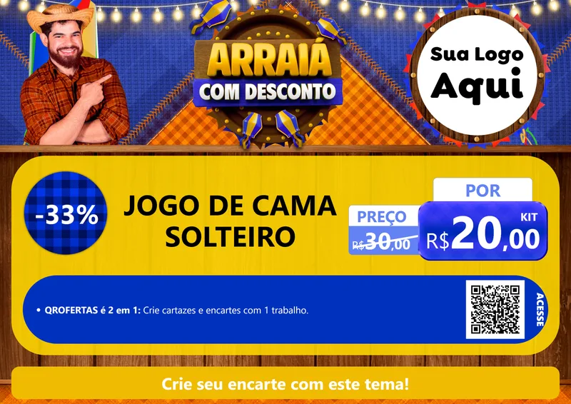 Modelo de Cartaz para Cartaz A4 Horizontal com o tema Arraiá Com Desconto para Cama, Mesa e Banho
