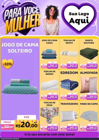 Modelo de Encarte para Encarte A4 Vertical com o tema Para Você, Mulher para Cama, Mesa e Banho