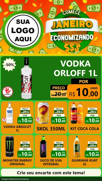 Modelo de Rede Social para Stories com o tema Comece Janeiro Economizando para Distribuidora de bebidas