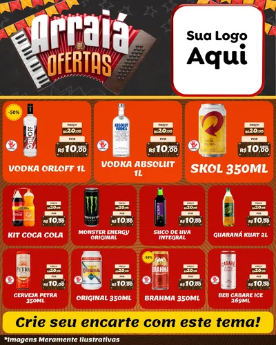 Modelo de Rede Social para Feed Instagram com o tema Arraiá de Ofertas - Junina para Distribuidora de bebidas