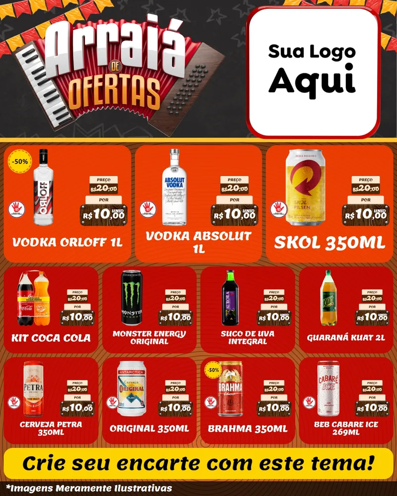 Modelo de Rede Social para Feed Instagram com o tema Arraiá de Ofertas - Junina para Distribuidora de bebidas