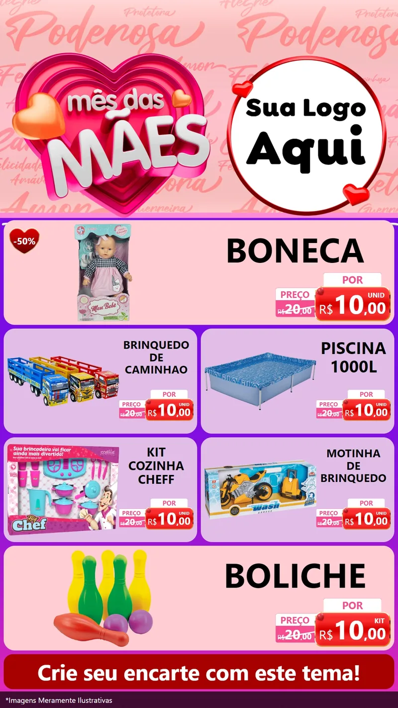 Modelo de TV para TV Vertical com o tema Mês Das Mães para Brinquedos
