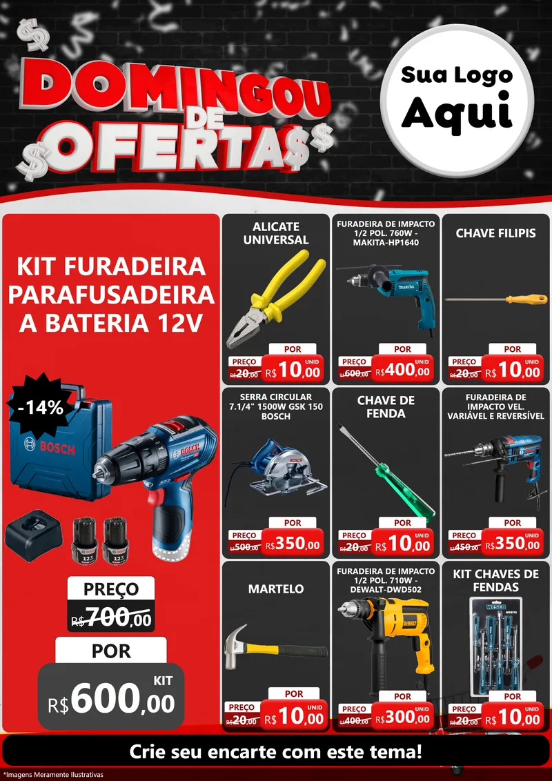 Modelo de Encarte para Encarte A4 Vertical com o tema Domingou de Ofertas para Maquinas e Ferramentas