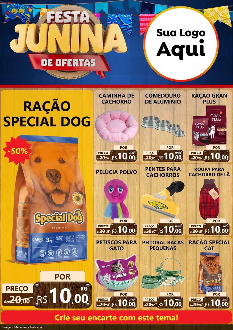 Modelo de Encarte para Encarte A4 Vertical com o tema Festa Junina de Ofertas para Pet Shop
