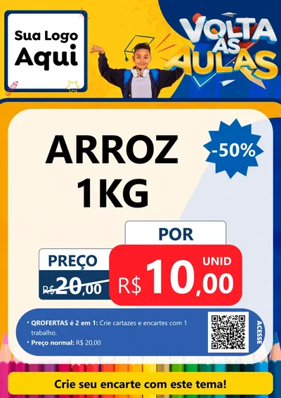 Modelo de Cartaz para Cartaz A4 Vertical com o tema Volta Às Aulas para Supermercado