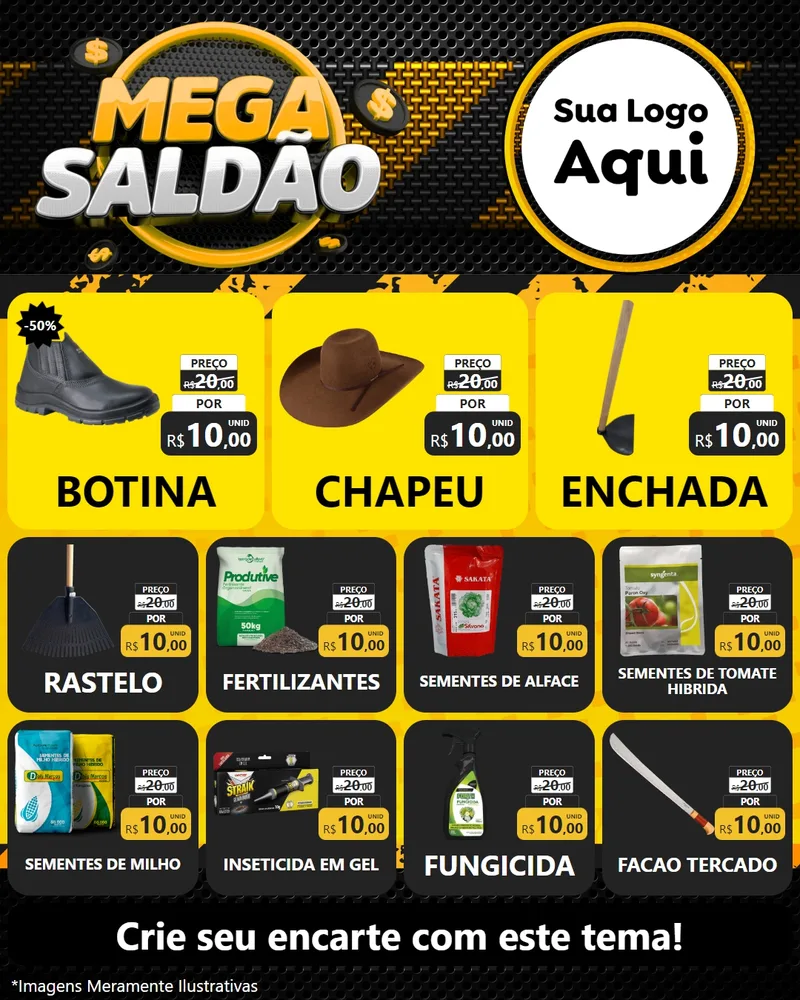 Modelo de Rede Social para Feed Instagram com o tema Mega Saldão para Agropecuária