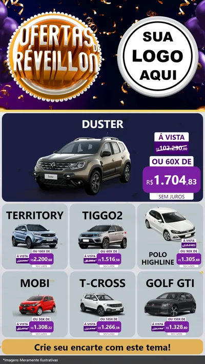 Modelo de Rede Social para Stories com o tema Ofertas de Réveillon para Concessionaria de Carros
