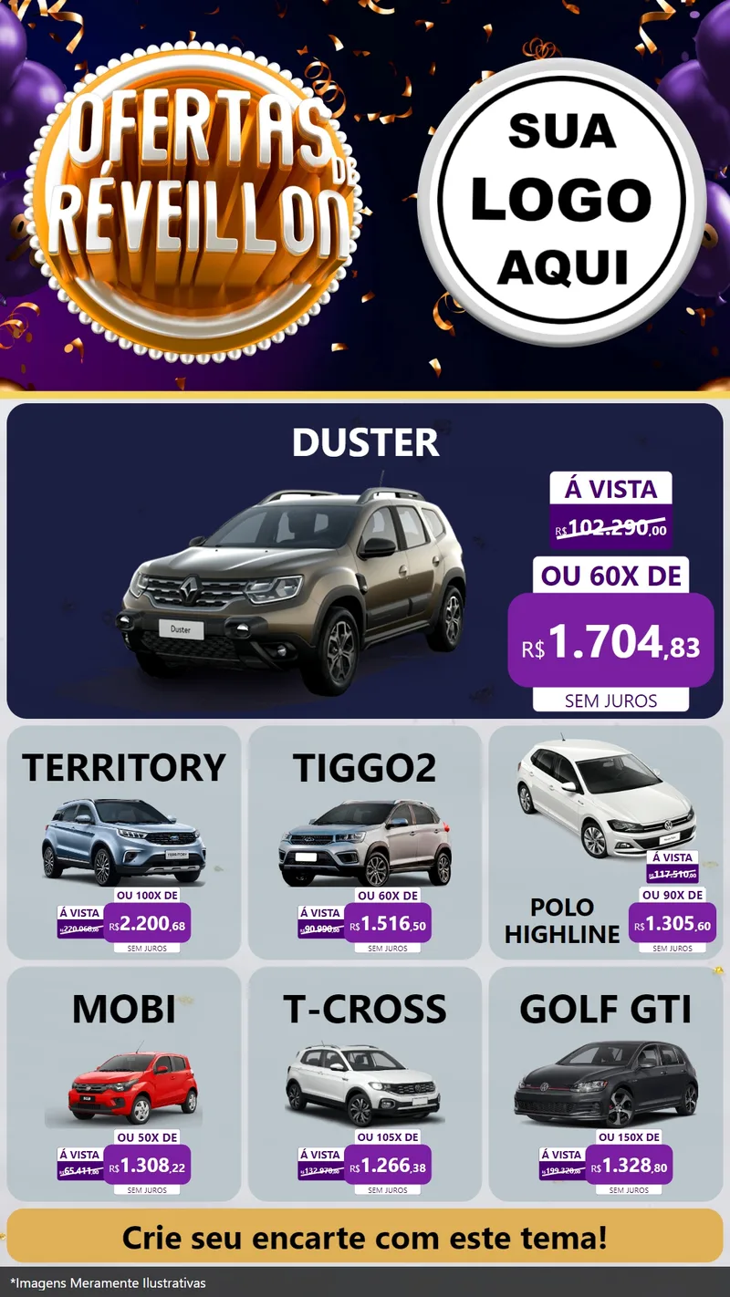 Modelo de Rede Social para Stories com o tema Ofertas de Réveillon para Concessionaria de Carros