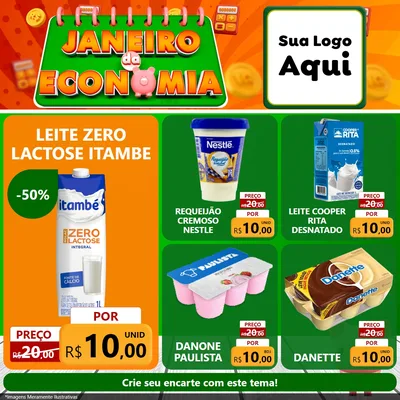 Modelo de Rede Social para Feed Facebook com o tema Janeiro da Economia para Frios e Laticínios