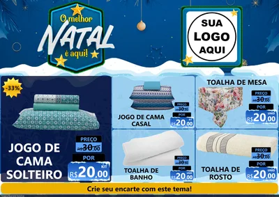 Modelo de Encarte para Encarte A4 Horizontal com o tema O Melhor Natal É Aqui! para Cama, Mesa e Banho