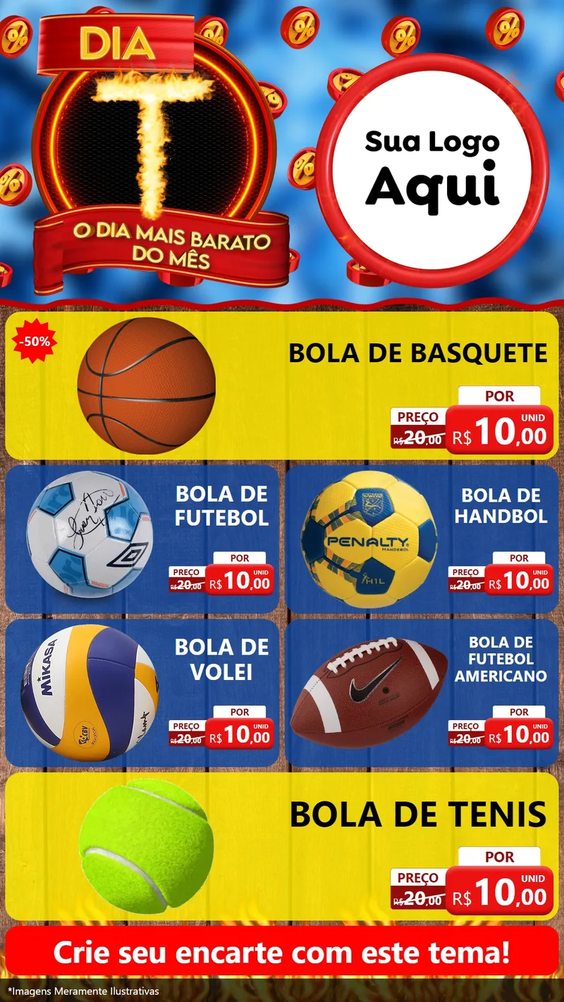 Modelo de TV para TV Vertical com o tema Dia T - O Dia Mais Barato Do Mês para Artigos Esportivos