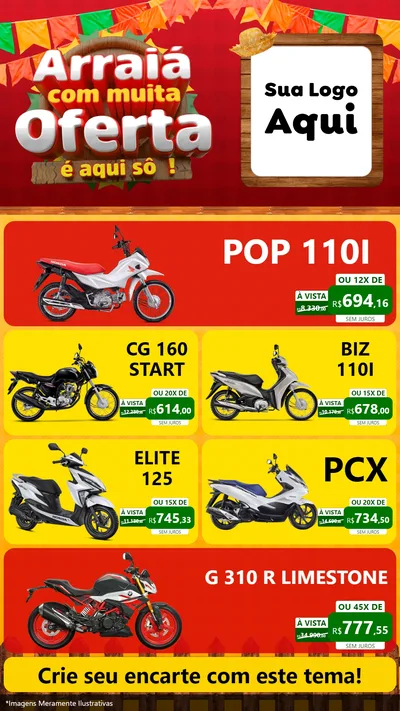 Modelo de TV para TV Vertical com o tema Arraiá Com Muita Oferta - É Aqui Sô! para Concessionaria de Motos