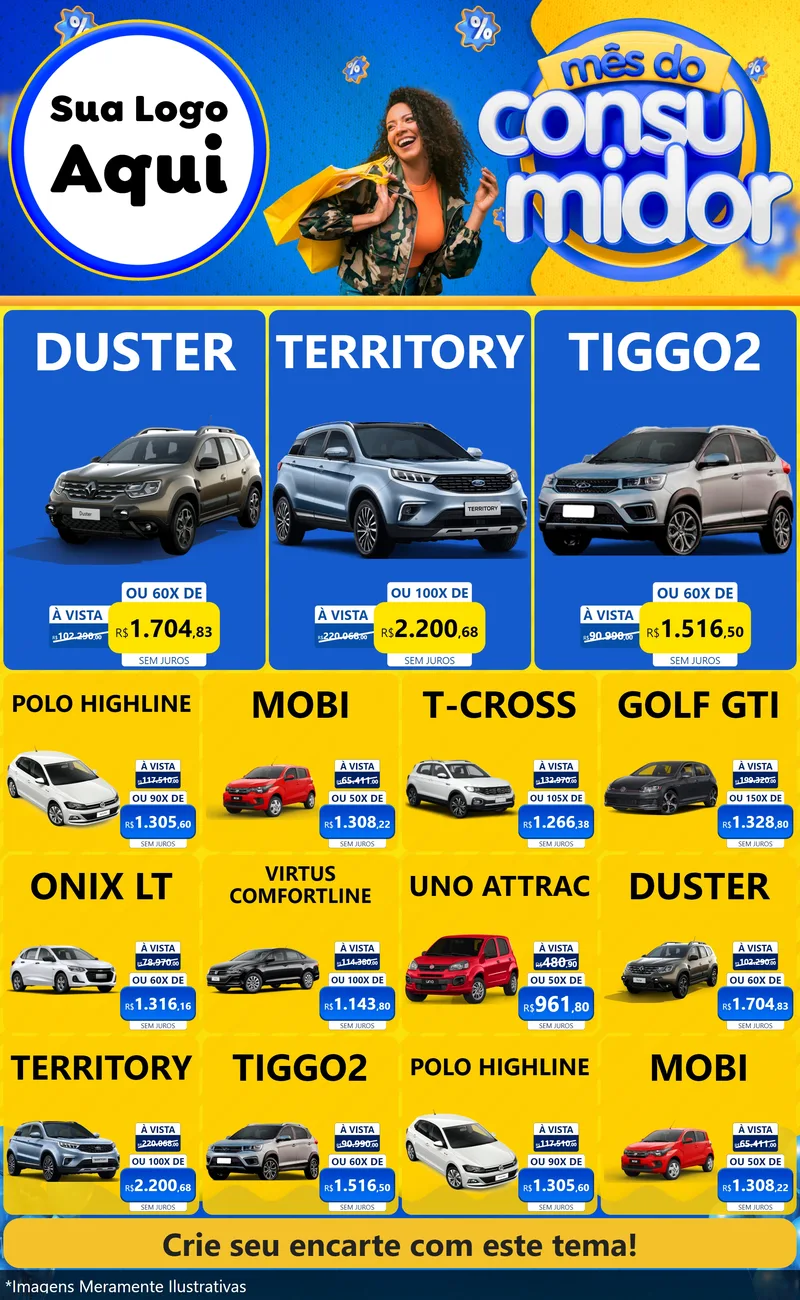 Modelo de Encarte para Encarte Grande com o tema Mês do Consumidor para Concessionaria de Carros