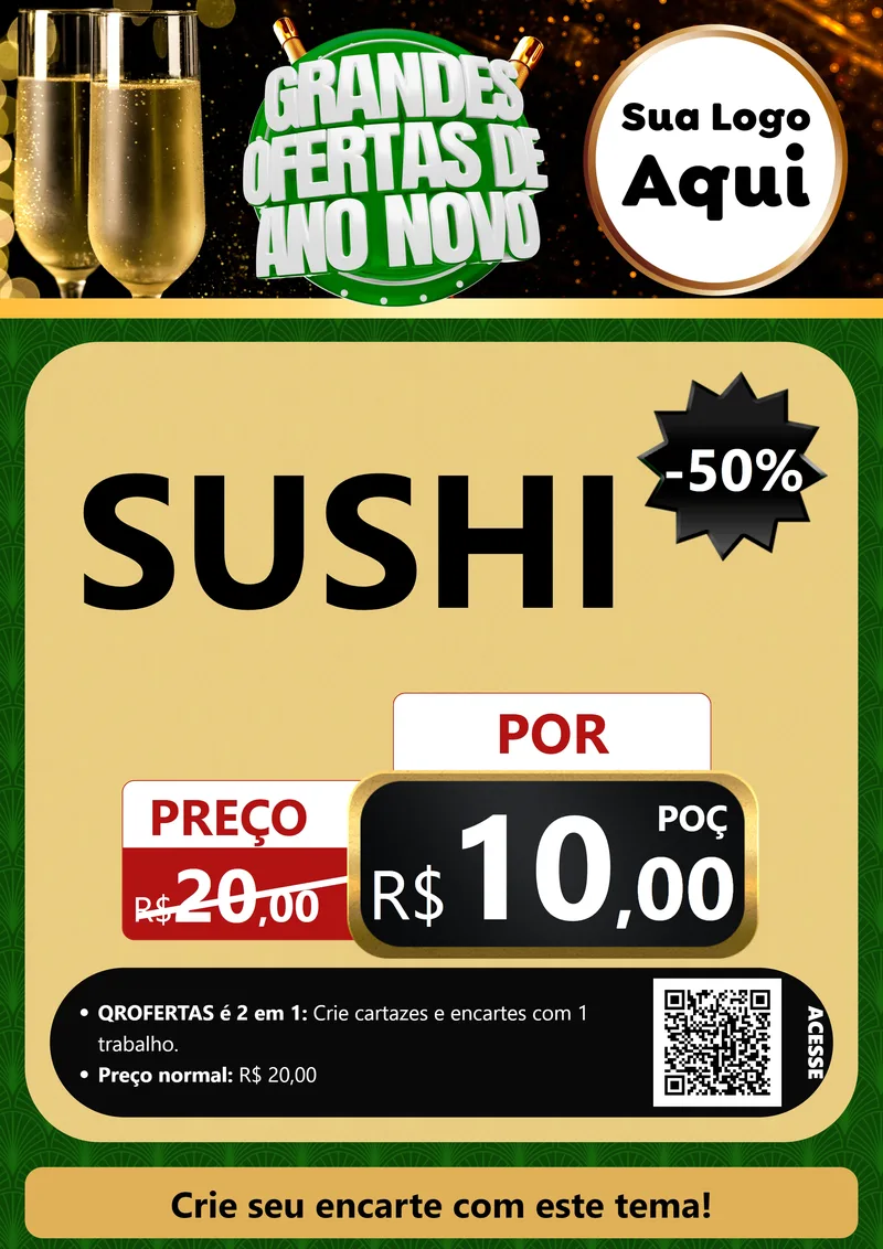 Modelo de Cartaz para Cartaz A4 Vertical com o tema Grandes Ofertas de Ano Novo para Comida japonesa
