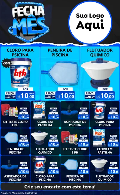 Modelo de Encarte para Encarte Grande com o tema Fecha Mês para Produtos para Piscina