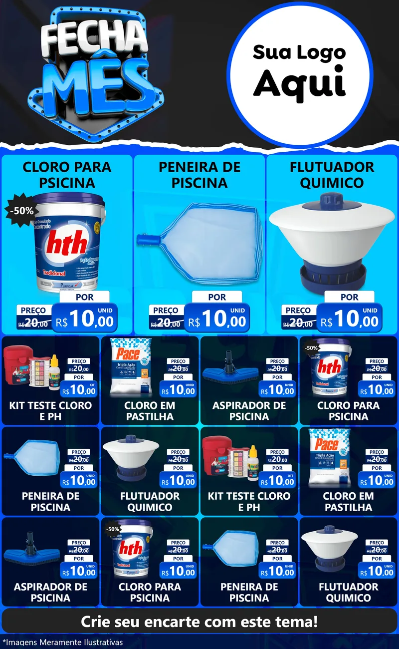 Modelo de Encarte para Encarte Grande com o tema Fecha Mês para Produtos para Piscina