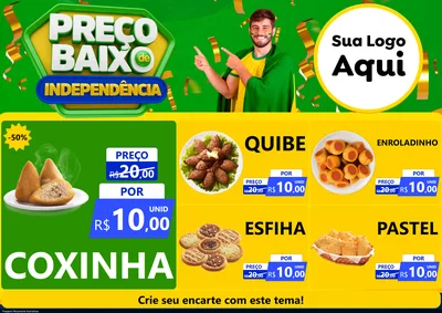 Modelo de Encarte para Encarte A4 Horizontal com o tema Preço Baixo de Independência para Salgadaria