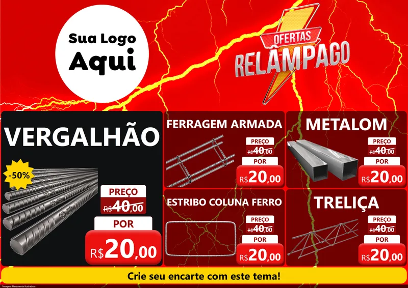 Modelo de Encarte para Encarte A4 Horizontal com o tema Ofertas Relâmpago para Ferragens