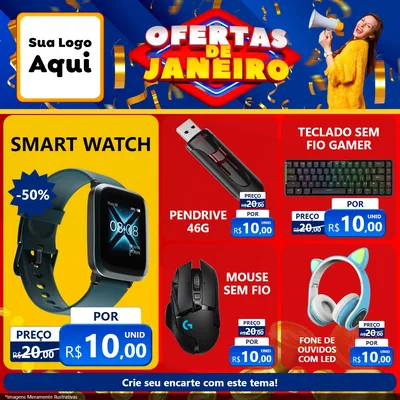 Modelo de Rede Social para Feed Facebook com o tema Ofertas de Janeiro para Informática