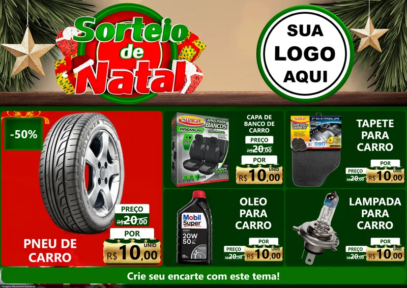 Modelo de Encarte para Encarte A4 Horizontal com o tema Sorteio de Natal para Auto peças