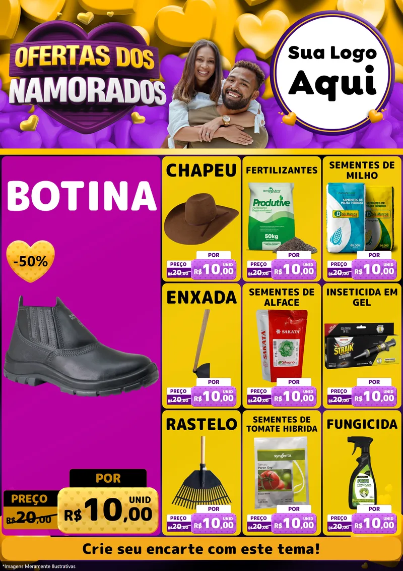 Modelo de Encarte para Encarte A4 Vertical com o tema Oferta Dos Namorados para Agropecuária