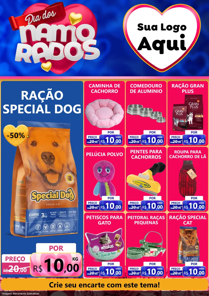 Modelo de Encarte para Encarte A4 Vertical com o tema Dia dos namorados para Pet Shop
