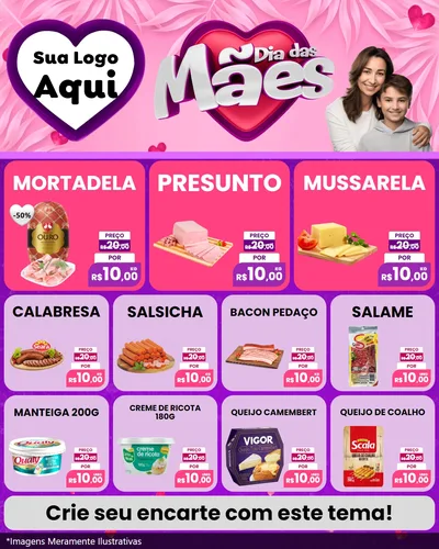 Modelo de Rede Social para Feed Instagram com o tema Dia das Mães para Frios e Laticínios