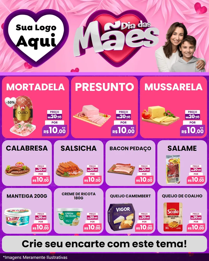 Modelo de Rede Social para Feed Instagram com o tema Dia das Mães para Frios e Laticínios