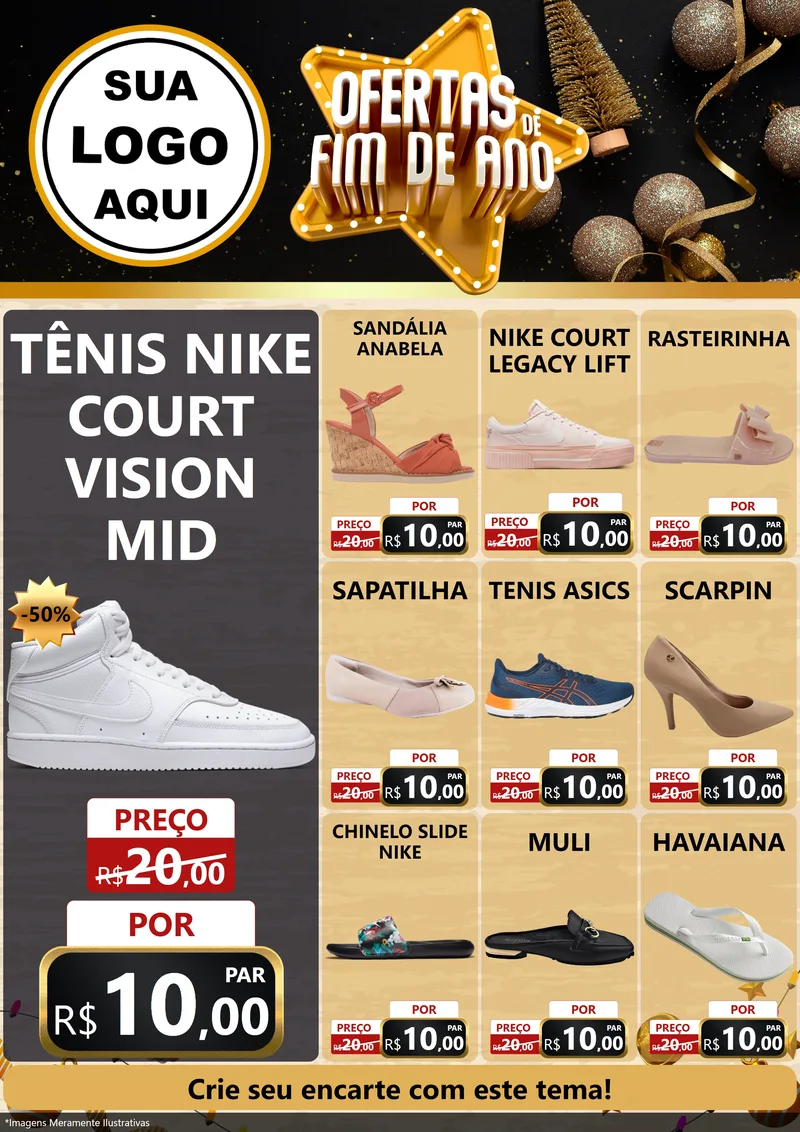 Modelo de Encarte para Encarte A4 Vertical com o tema Ofertas de Fim de Ano para Calçados