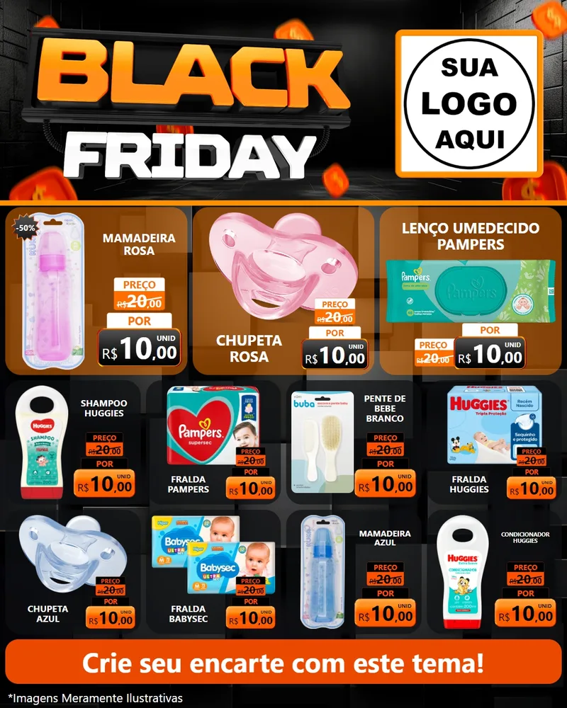 Modelo de Rede Social para Feed Instagram com o tema Black Friday para Bebês