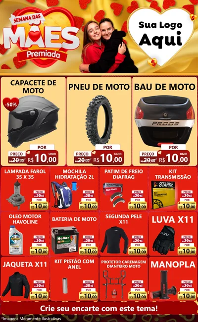 Modelo de Encarte para Encarte Grande com o tema Semana das Mães Premiada para Moto peças